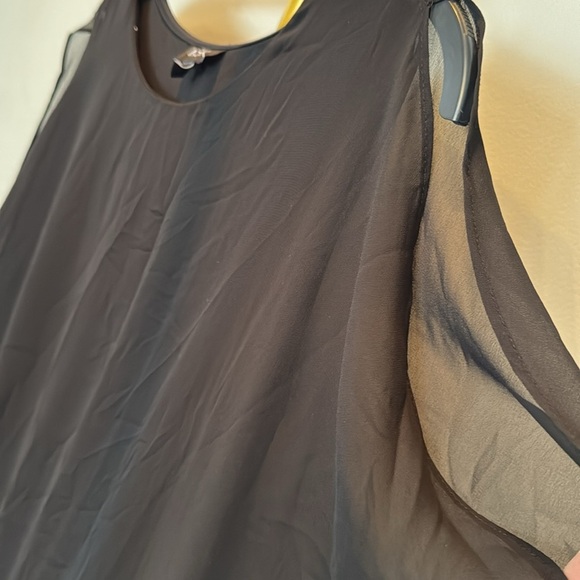 MSK Black sheer and silver trim cold shoulder blouse NWT L - Picture 3 of 9